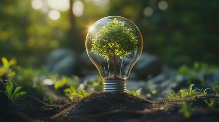 Tree Inside a Lightbulb: A Symbol of Sustainable Energy