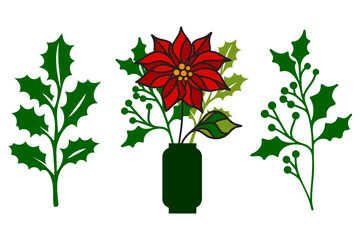 Poinsettia flower vector with flowers 