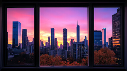 窓からの秋の都市景観