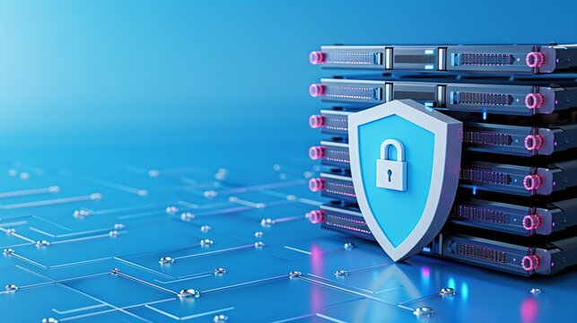 Secure Server with Shield Symbol for Cyber Protection