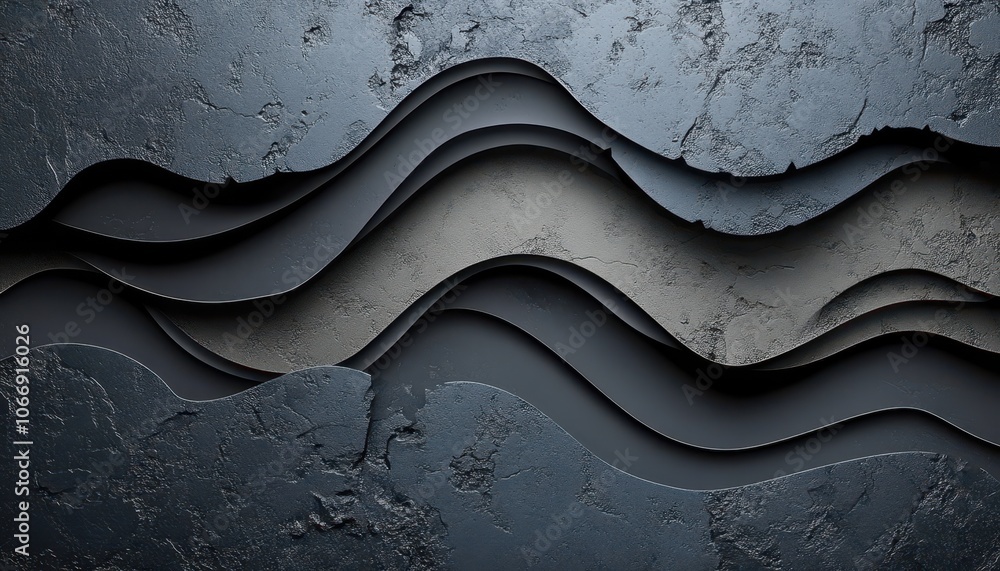 Poster intricate layers of dark azure and cobalt blue waves against a textured backdrop