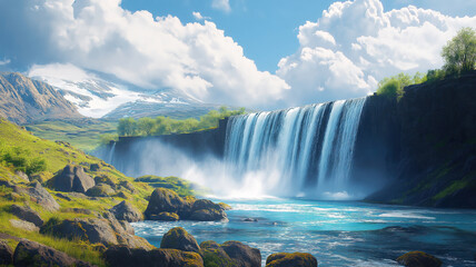 Fototapeta premium Enchanting Brúarfoss waterfall showcasing vibrant blue hues amidst the rugged Icelandic landscape