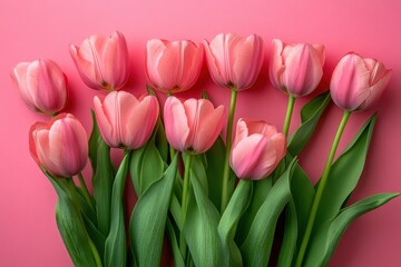 Obraz premium valentines day banner with pink tulip bouquet on pastel pink background for a vibrant spring look perfect for messages