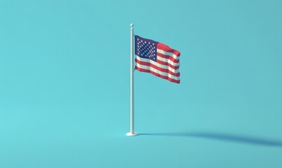 Fototapeta premium Isometric USA flag standing on a flagpole, with crisp, clear lines and vibrant colors, isolated and detailed