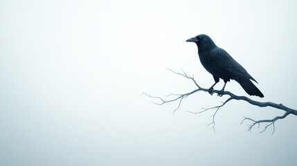 Fototapeta premium A black crow is perched on a branch
