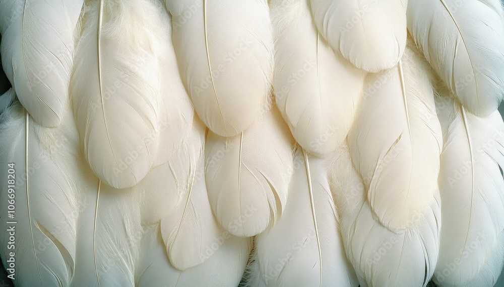 Poster close-up of soft white feathers creating a serene and chaotic background texture
