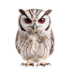 Obraz premium A small owl with red eyes stares at the camera