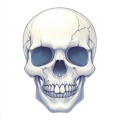 Fototapeta premium A white skull with a blue eye and a smile