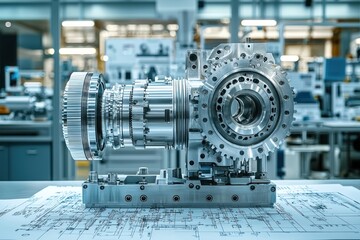 Complex Industrial Gear Mechanism on a Technical Drawing