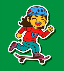Kid Playing Skateboard Doodle Sticker Illustration