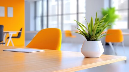 An inspiring office background showcasing a blend of creative workspaces, colorful furnishings, and motivational quotes, ideal for promoting innovation and artistic collaboration.