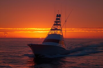 Fototapeta premium A Silhouette of a Yacht at Sunset in the Ocean