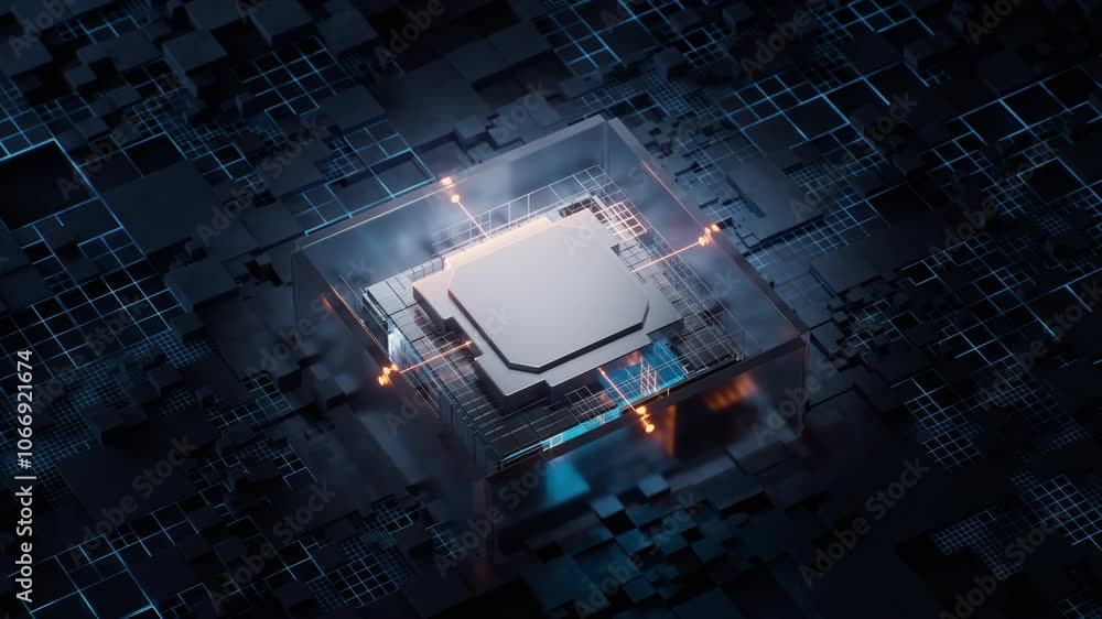 Poster technology circuit board and core, 3d rendering.