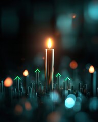 A glowing candle amidst digital fluctuations, symbolizing hope and growth in a modern world.