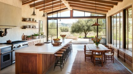 Modern Rustic Kitchen with Scenic View