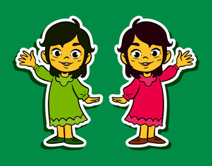 Kid Standing Doodle Sticker Illustration