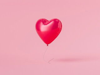 Red heart shaped balloon floating on pink background for valentine's day