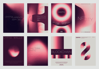 Modern cryptocurrency vector poster set. Modern abstract business finance poster template set. Red gradient design. Set of modern vector poster templates, red gradient design