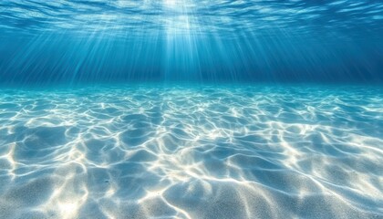 Sunlight rays dancing on a clear ocean surface during midday near the shore