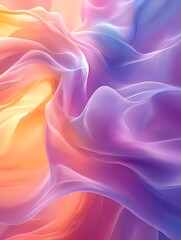 Fototapeta premium Abstract flowing fabric in vibrant shades of purple, pink, and orange creates a calming and ethereal atmosphere, perfect for backgrounds or artistic designs.