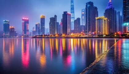 Fototapeta premium Urban grid technology implementation featuring vibrant city lights at night