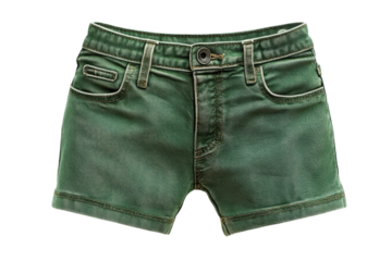Stylish green denim shorts displayed on a white background for summer fashion inspiration