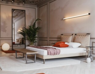 Luxury bedroom interior design in classic style. 3d render