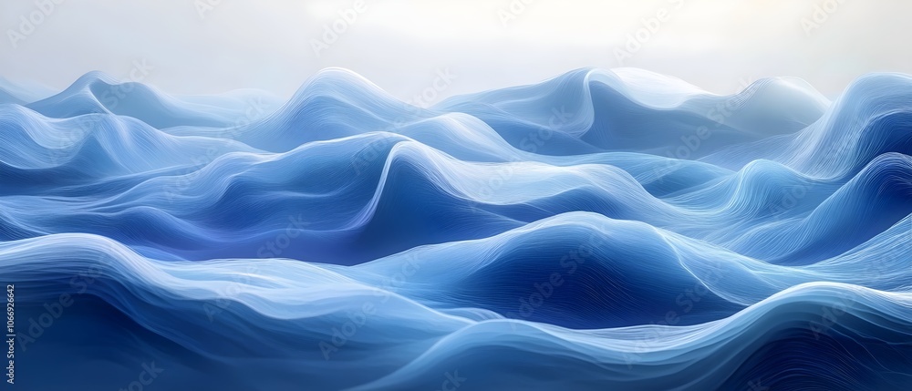 Poster an abstract representation of ocean waves in various shades of blue, creating a serene and calming a