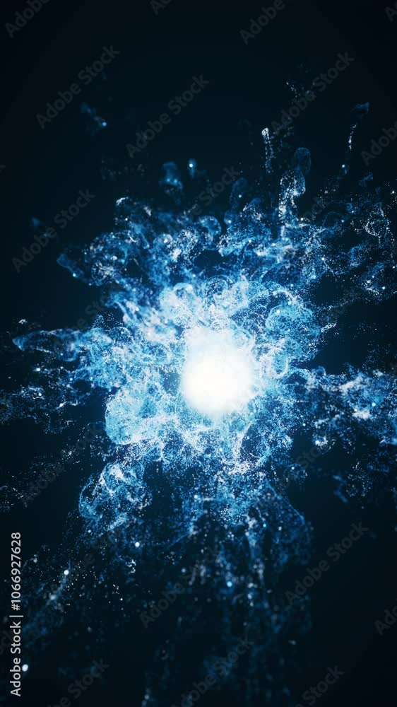 Aufkleber blue flowing particles with explosive wave effect, 3d rendering.