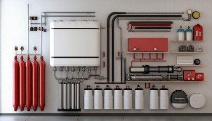 Industrial boiler room featuring gas boilers and piping systems in a modern facility