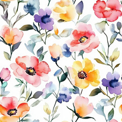 Watercolor floral seamless pattern print hand painting with abstract flowers and plants, design texture. Tileable Seamless pattern watercolor floral pattern for textile, stationery, wedding deisgn