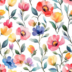 Watercolor floral seamless pattern print hand painting with abstract flowers and plants, design texture. Tileable Seamless pattern watercolor floral pattern for textile, stationery, wedding deisgn