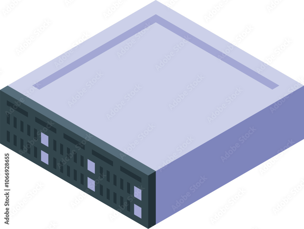 Poster mining server computing cryptocurrency using blockchain technology in isometric view