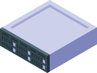 Mining server computing cryptocurrency using blockchain technology in isometric view