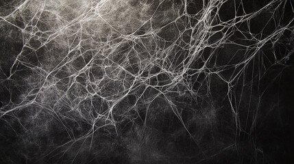 Close-up of intricate spider webs on a dark background, showcasing delicate patterns and textures, perfect for Halloween themes