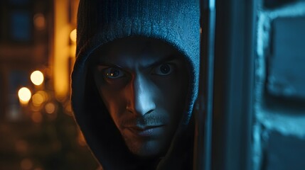 Suspicious Hooded Burglar Caught on CCTV at Night Highlighting Home Security Effectiveness