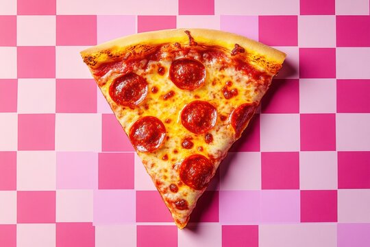 pop art pizza slice, classic pizza slice reinterpreted in vibrant pop art style against a cheery checkered backdrop, perfect for adding text