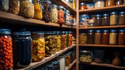 Organized Pantry Shelves with Diverse Food Storage Containers and Ingredients © vanilnilnilla