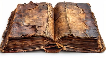 Open old book on white background. Isolated.