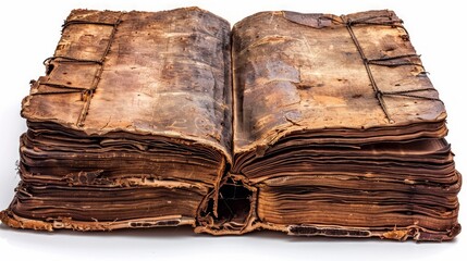Open old book on white background. Isolated.