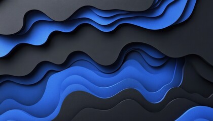 Fototapeta premium Dynamic abstract design featuring black and blue wavy layers with smooth curves