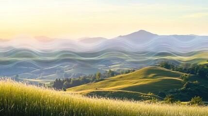 Ethereal Sound Waves Embrace Serene Landscape at Sunset