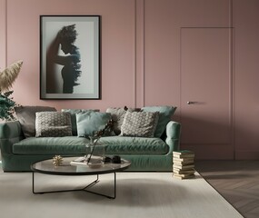 interior with green sofa, 3d render, 3d illustration