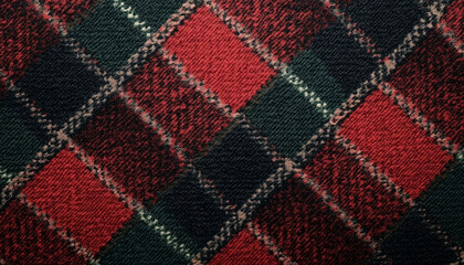 Fototapeta premium Red and Green Plaid Fabric with Textured Pattern