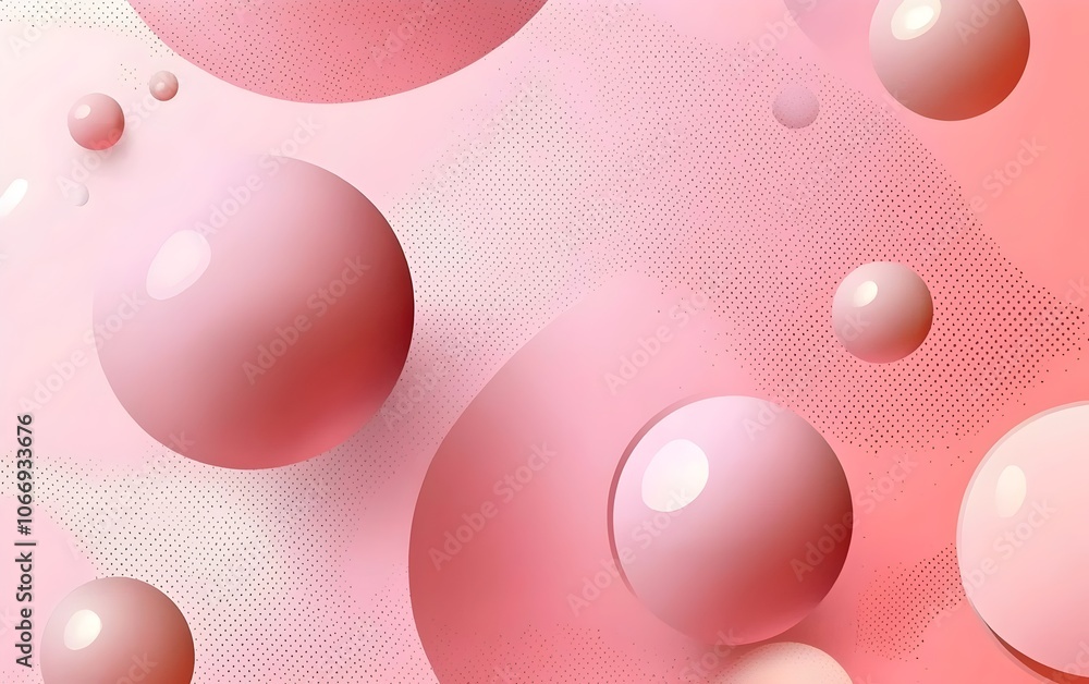 Poster An abstract composition featuring various soft pink spheres on a subtle pink gradient background, creating a calming and playful atmosphere.
