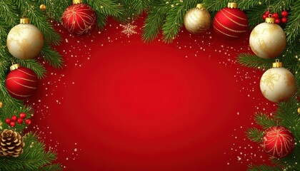 Fototapeta premium A festive Christmas background filled with ornaments and pine branches