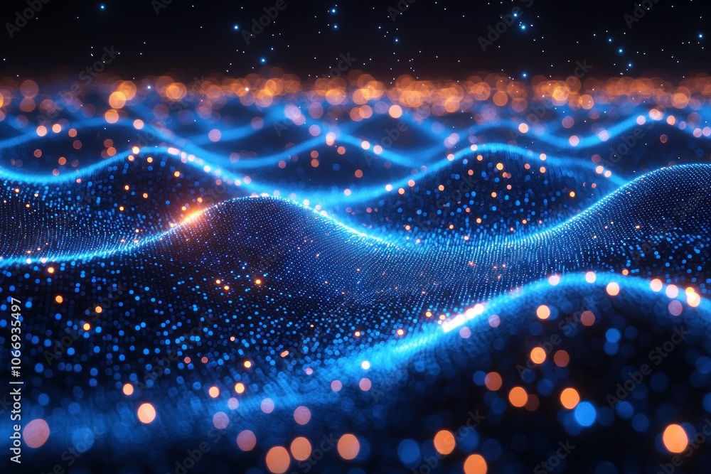 Poster abstract wavy blue and orange light bokeh background