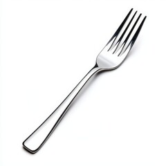 Metal fork with a simple design, perfect for dining and culinary presentations, on a white isolated background.