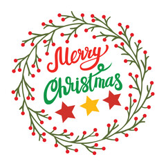 Merry Christmas Background with Typography vector illustration with white background. Greeting card, banner and poster.