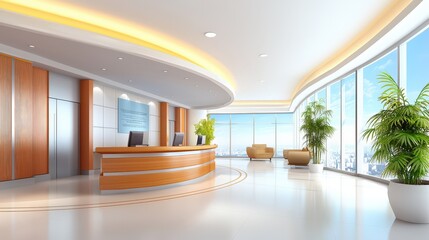 Fototapeta premium A modern office background featuring muted colors, sleek design elements, and natural light, perfect for promoting a sophisticated and calm work atmosphere.